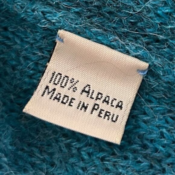 Origin Alpaca VTG Knit Poncho Sweater Women's OS Mock Neck Teal Blue Oversized - Picture 6 of 7